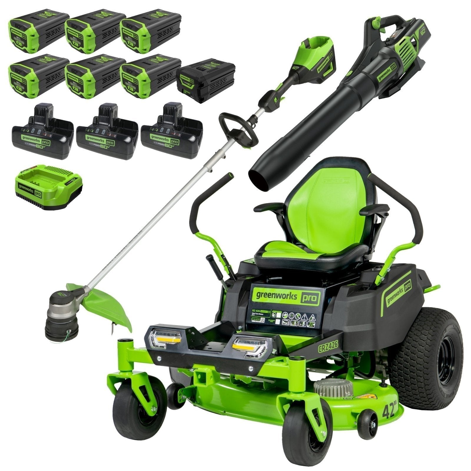 60V 42″ Cordless Battery CrossoverZ Zero Turn Riding Lawn Mower 3-Tool Combo Kit w/ (6) 8Ah Batteries, One(1) 2.5Ah Battery & Four (4) Chargers image 0