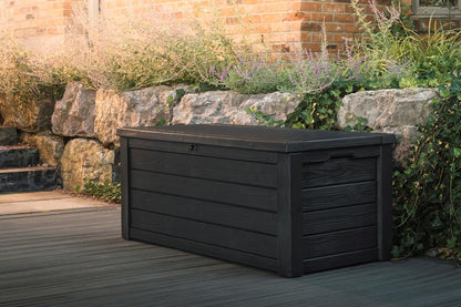 Keter Westwood 150-Gallon Resin Outdoor Storage Box | Weather-Resistant Deck Bin for Patio Cushions, Garden Tools & Pool Accessories – Dark Grey image 5
