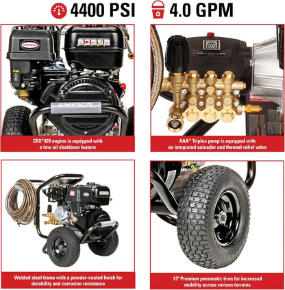 Simpson PowerShot PS60843 – 4400 PSI 4.0 GPM Commercial Gas Pressure Washer with 50 ft Hose | Cold Water, 49-State Compliant image 2