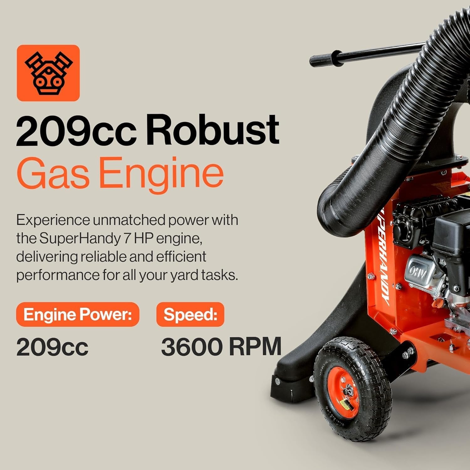 SuperHandy 7HP Gas Leaf Vacuum & Wood Chipper, 10:1 Mulch, 6-Bushel Bag image 2