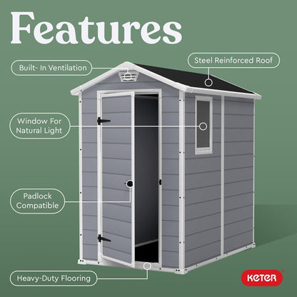 Keter Manor 4×6 Resin Outdoor Storage Shed Kit-Perfect to Store Patio Furniture, Garden Tools Bike Accessories, Beach Chairs and Lawn Mower, Grey & White image 2