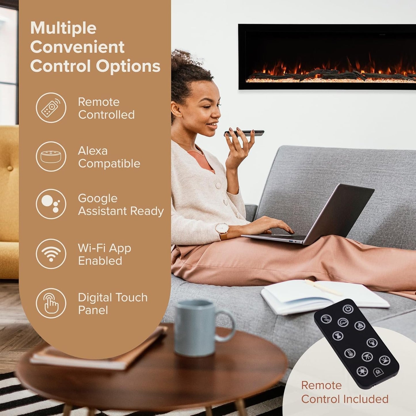 Modern Ember Highmark 60-Inch Smart Linear Electric Fireplace, WiFi & 10-Color Flames image 2