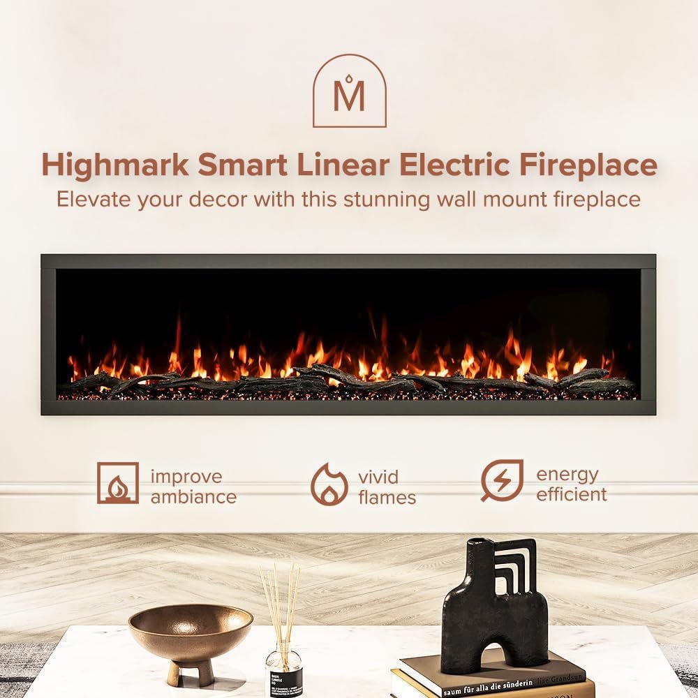 Modern Ember Highmark 60-Inch Smart Linear Electric Fireplace, WiFi & 10-Color Flames image 12
