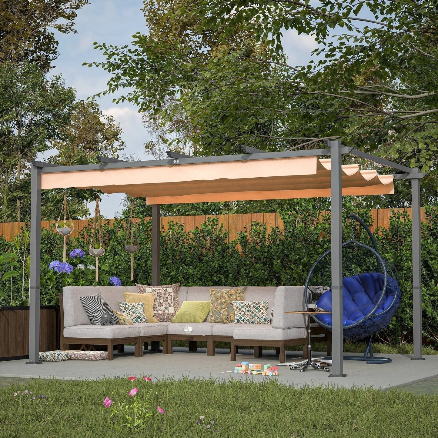 Stylish 10′ x 13′ Aluminum Patio Pergola with Retractable Canopy – Perfect Backyard Shade Shelter for Outdoor Parties image 1