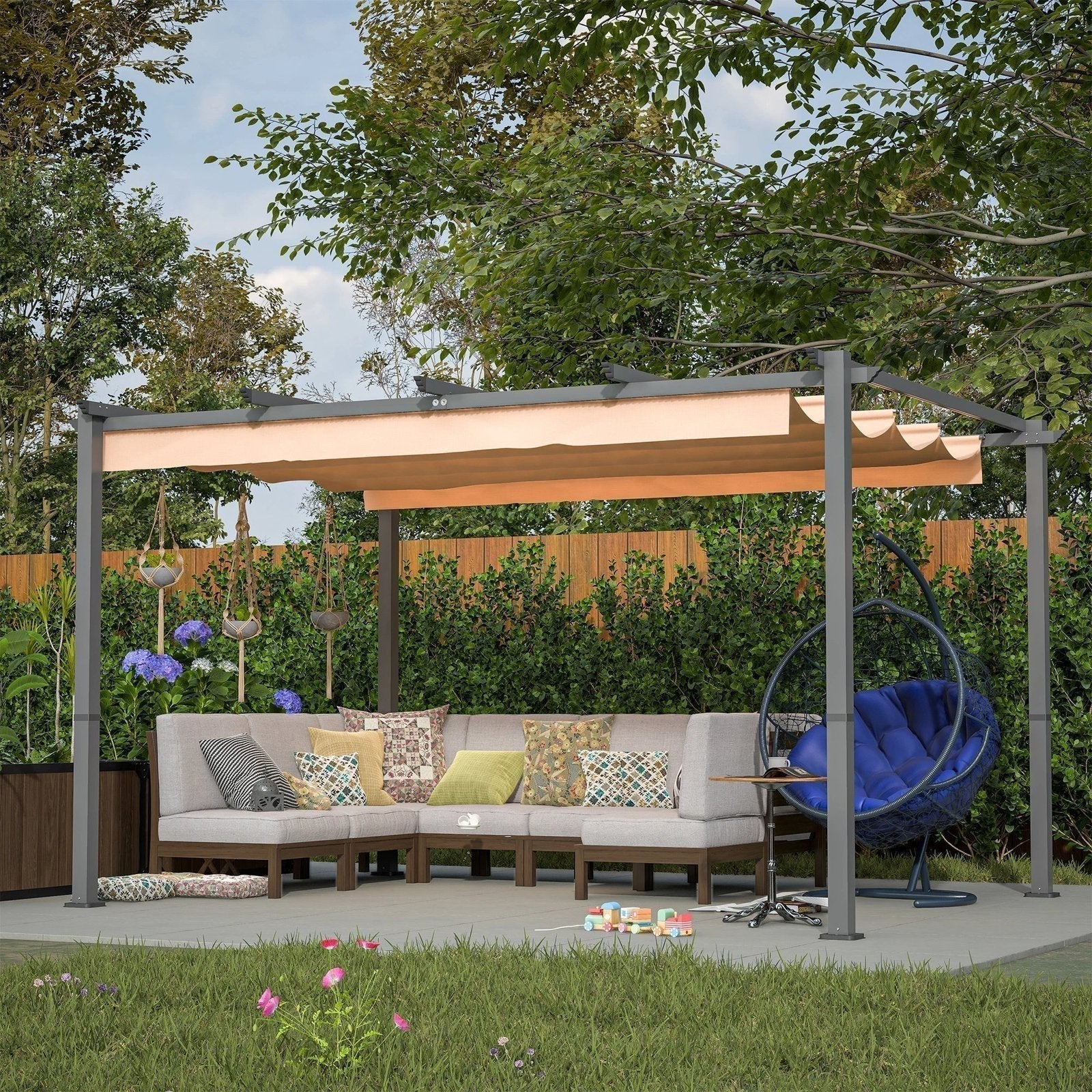 Stylish 10′ x 13′ Aluminum Patio Pergola with Retractable Canopy – Perfect Backyard Shade Shelter for Outdoor Parties image 1