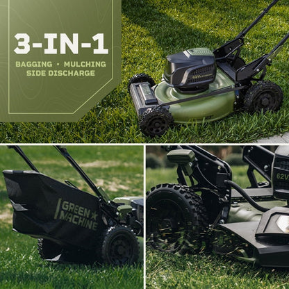 Green Machine 62V 23-Inch Self-Propelled Brushless Cordless Electric Lawn Mower, Includes Two 4.0Ah Batteries and Rapid Charger image 0