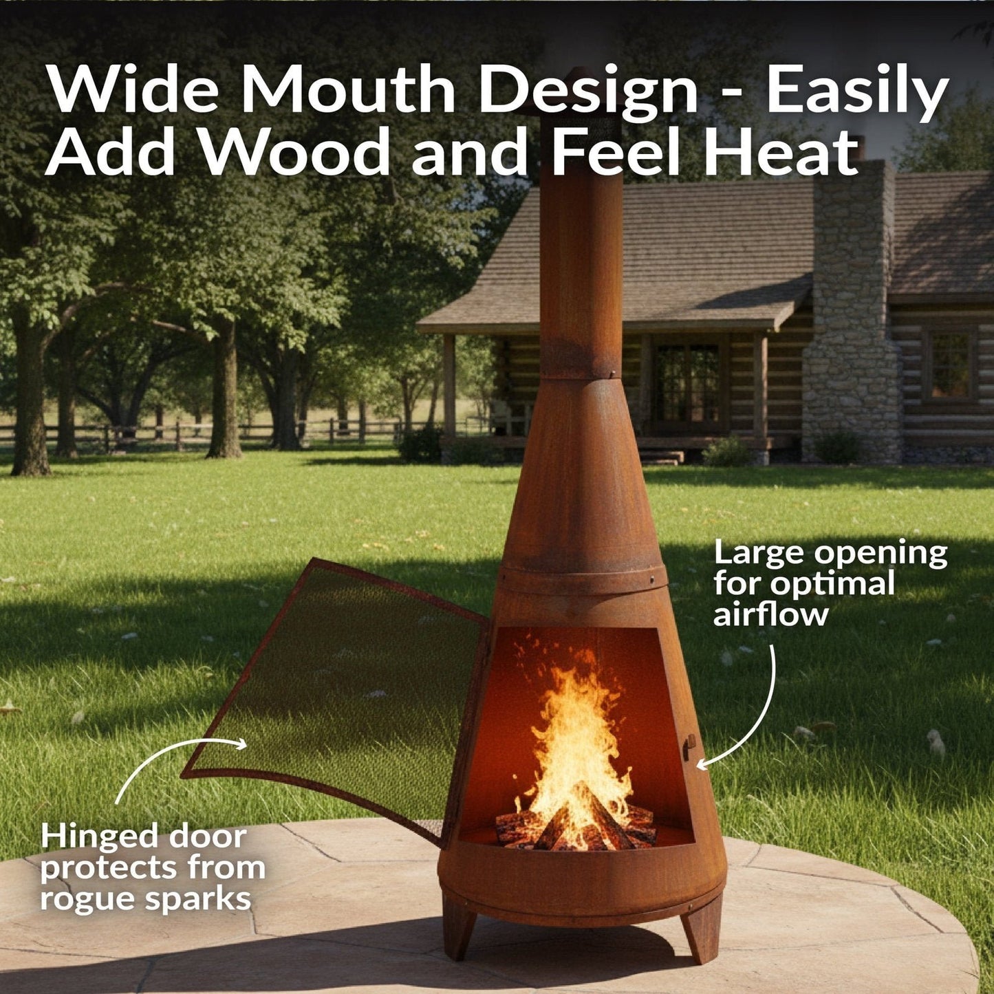 Sunnydaze 70″ Rust Patina Finish Steel Wood-Burning Chiminea with Spark Screen image 2