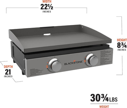 Blackstone 22″ Portable Tabletop Griddle – Dual Burner Flat Top Grill, 24,000 BTU Propane with Stainless Steel Faceplate & Rear Grease System image 2