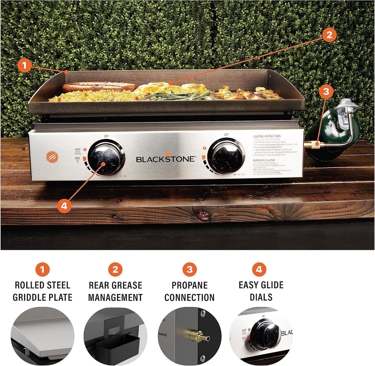 Blackstone 22″ Portable Tabletop Griddle – Dual Burner Flat Top Grill, 24,000 BTU Propane with Stainless Steel Faceplate & Rear Grease System image 8