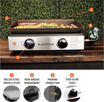 Blackstone 22″ Portable Tabletop Griddle – Dual Burner Flat Top Grill, 24,000 BTU Propane with Stainless Steel Faceplate & Rear Grease System image 8