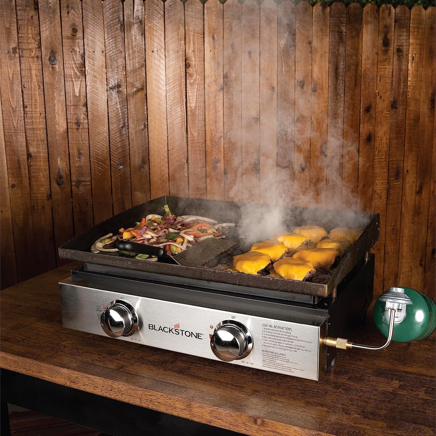 Blackstone 22″ Portable Tabletop Griddle – Dual Burner Flat Top Grill, 24,000 BTU Propane with Stainless Steel Faceplate & Rear Grease System image 5
