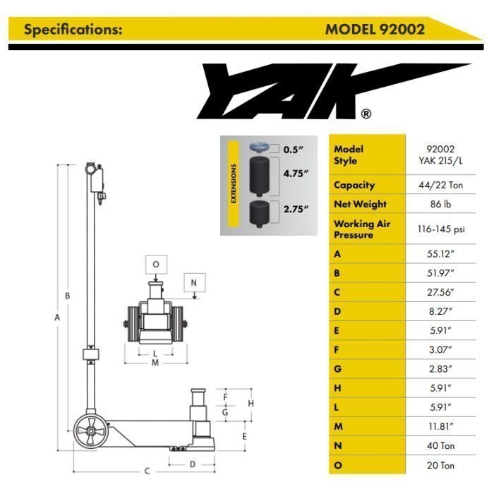 ESCO Yak 22-44 Ton Long Air Hydraulic Jack image 4