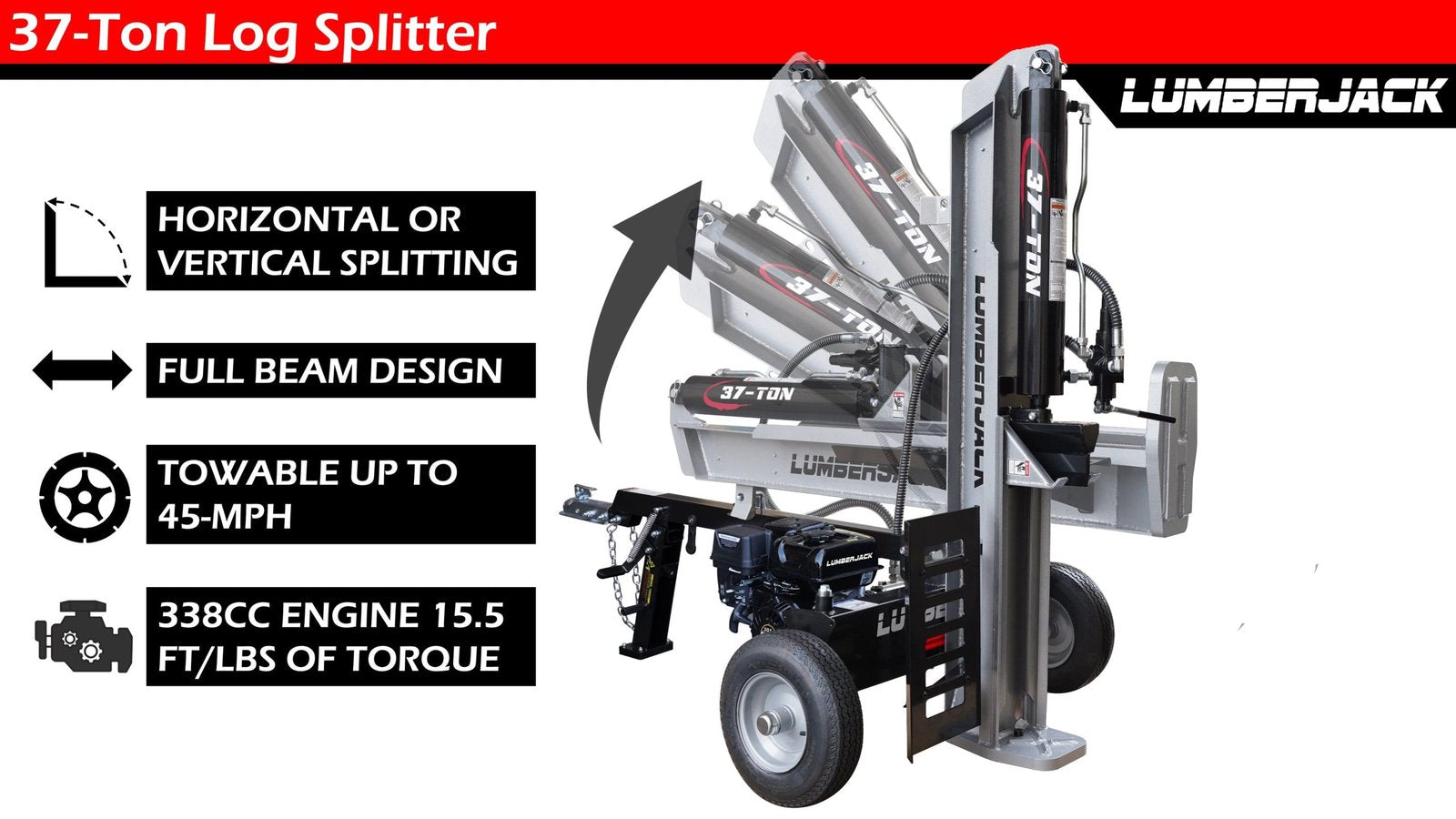 Lumber Jack 37-Ton Gas Log Splitter 208cc OHV Engine (YTL-050-494) image 5