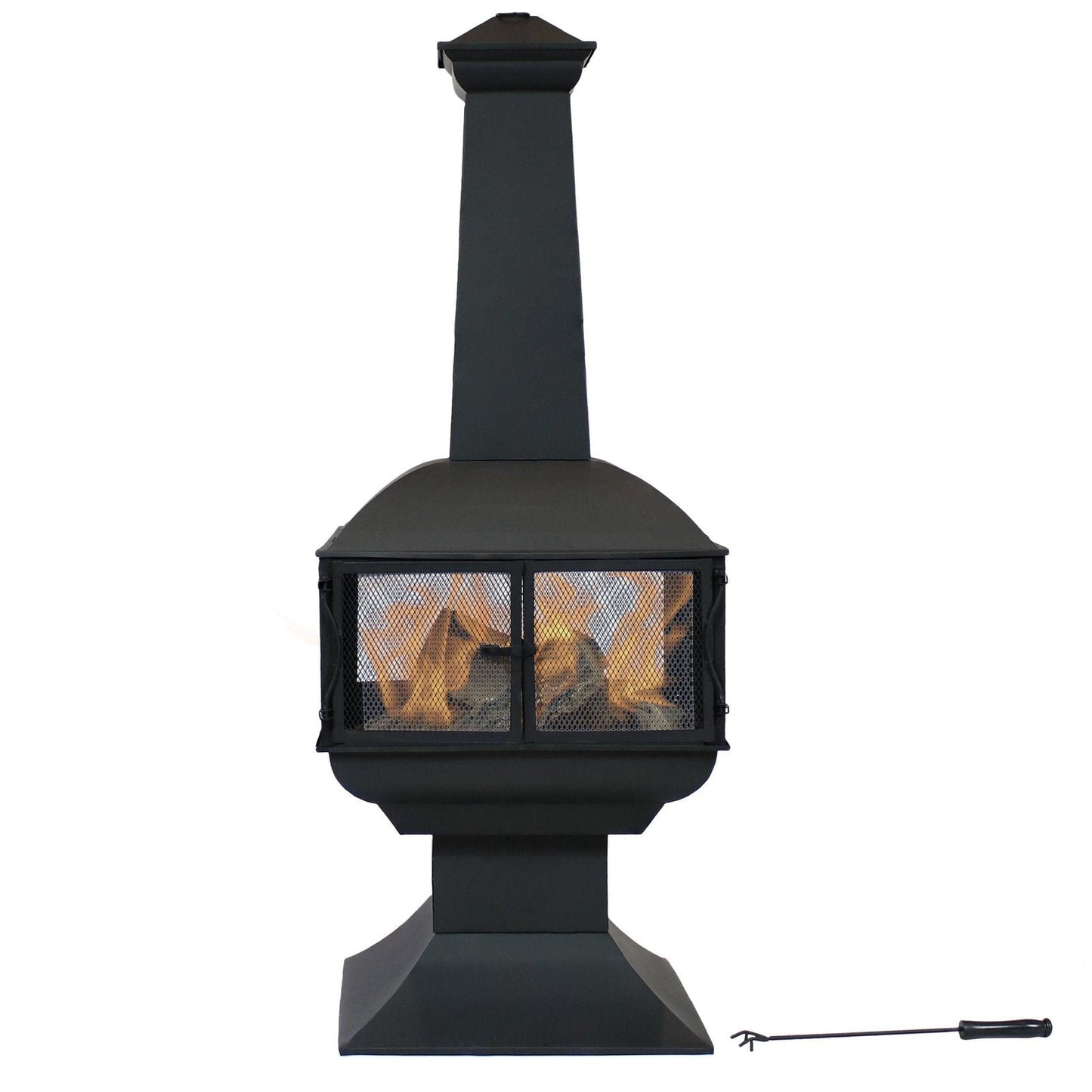 Sunnydaze 57″ 360-Degree View Steel Wood-Burning Chiminea with Grate, Poker, and Cover image 4