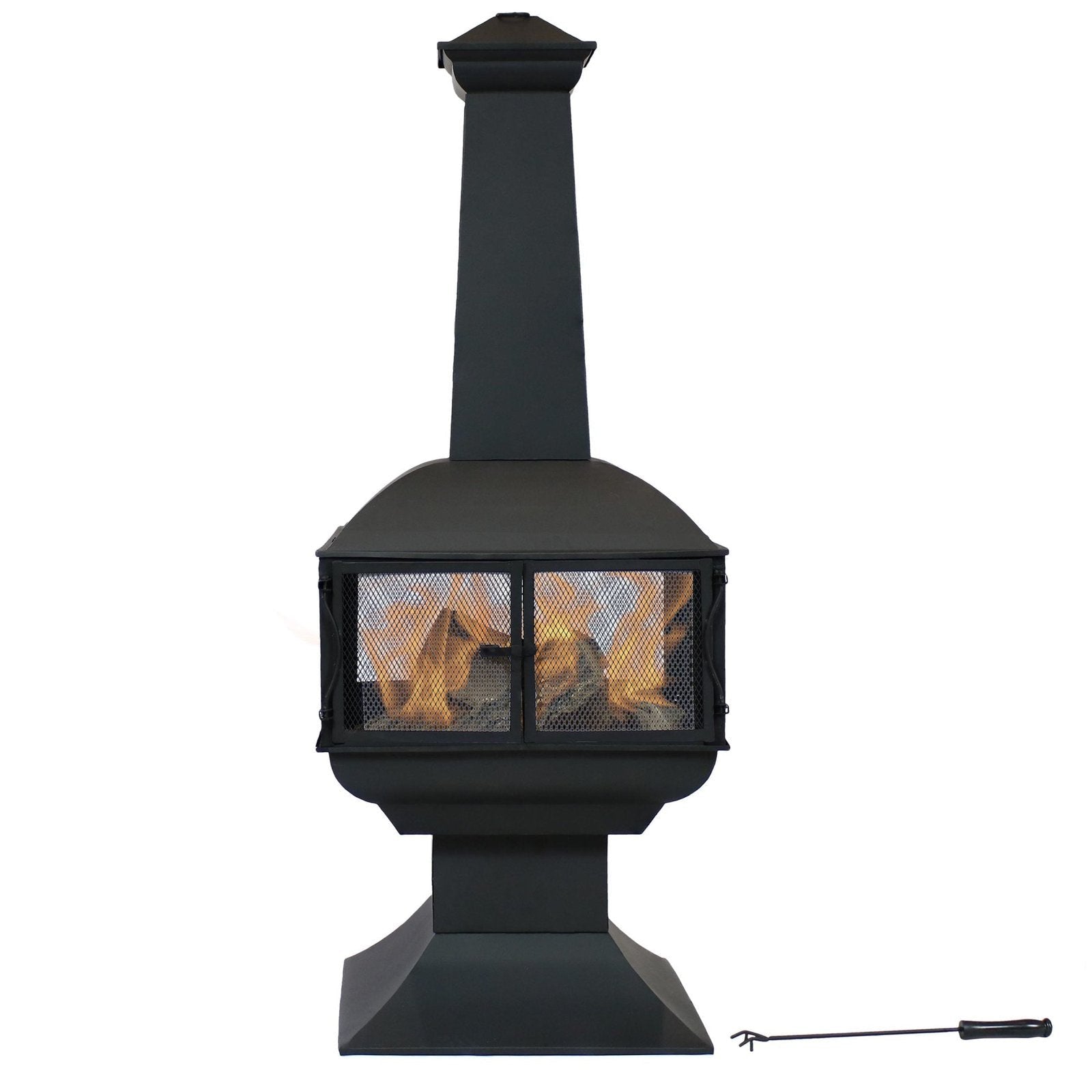 Sunnydaze 57″ 360-Degree View Steel Wood-Burning Chiminea with Grate, Poker, and Cover image 4