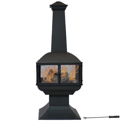 Sunnydaze 57″ 360-Degree View Steel Wood-Burning Chiminea with Grate, Poker, and Cover image 4