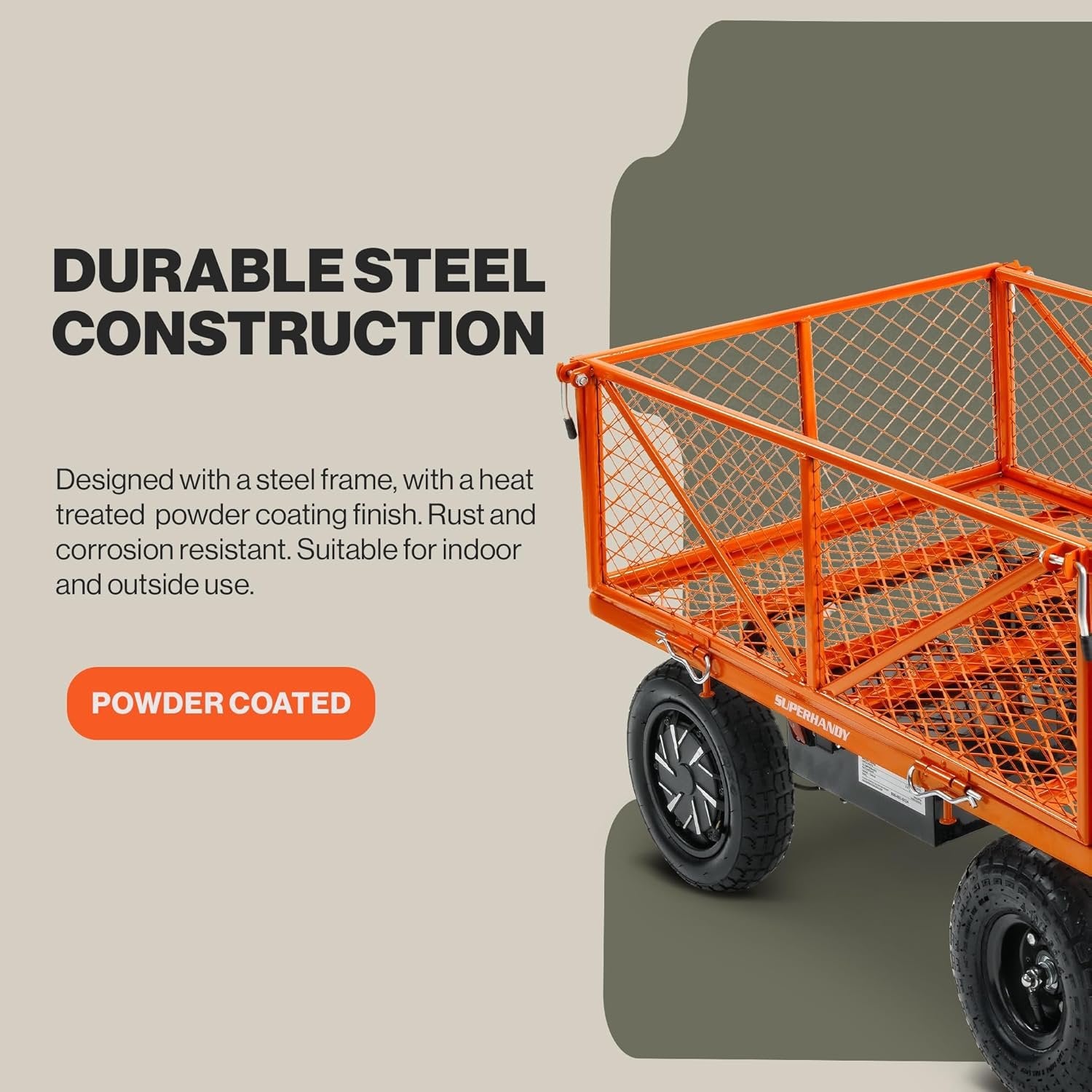 SuperHandy Electric-Assist Garden Cart, 5.7 Cu Ft, 440 lbs Load, All-Terrain Wheels image 6