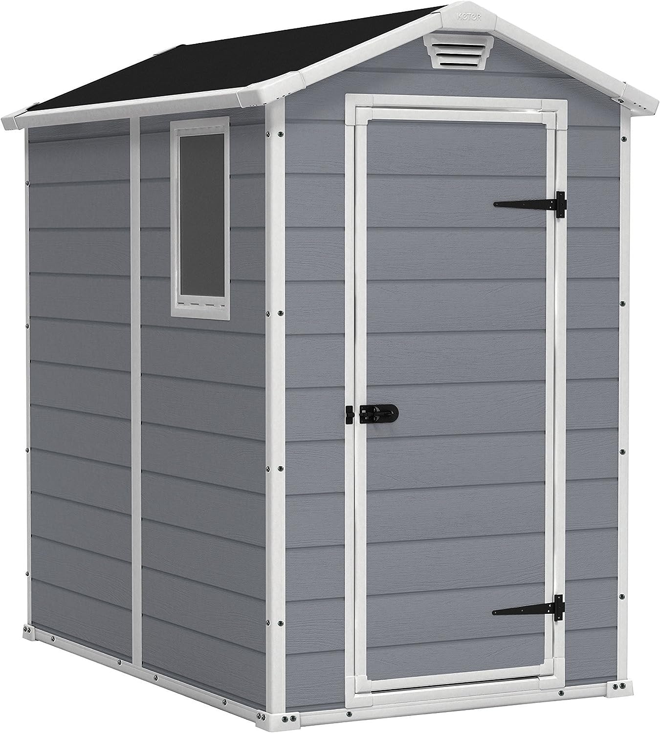 Keter Manor 4×6 Resin Outdoor Storage Shed Kit-Perfect to Store Patio Furniture, Garden Tools Bike Accessories, Beach Chairs and Lawn Mower, Grey & White image 0