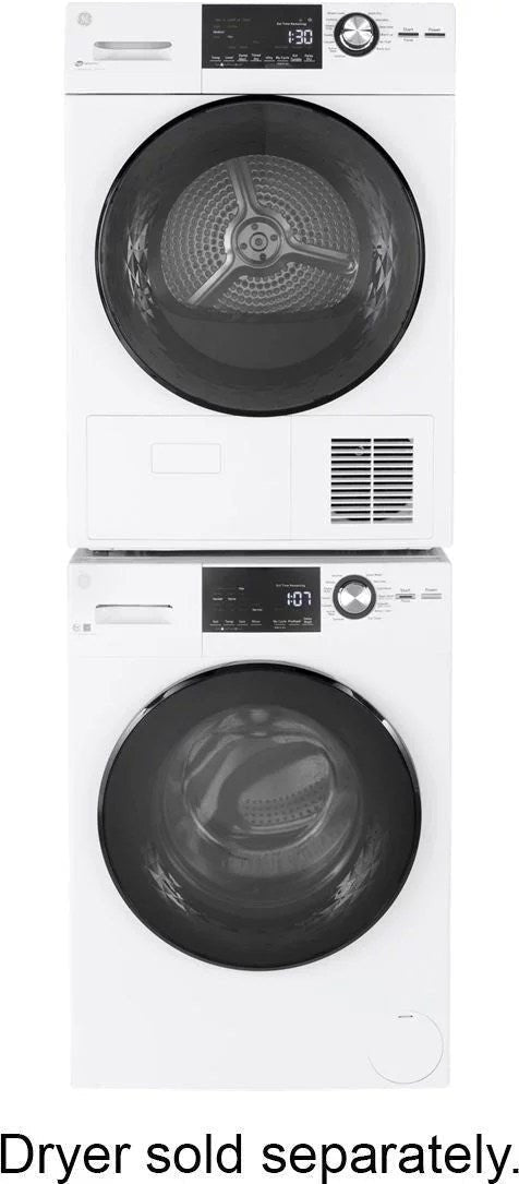 GE – 2.4 Cu. Ft. High Efficiency Stackable Front Load Washer with Steam and Sanitize – White image 1