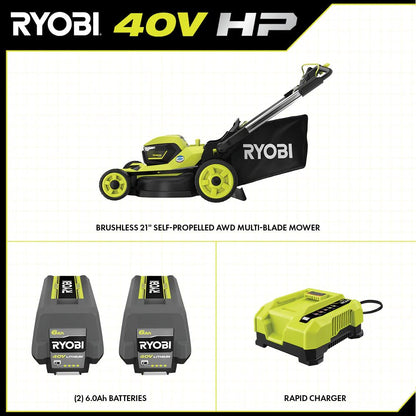 RYOBI 40v Hp brushless 21″ self-propelled AWD dual-blade mower kit image 2