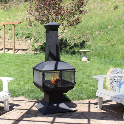 Sunnydaze 57″ 360-Degree View Steel Wood-Burning Chiminea with Grate, Poker, and Cover image 0