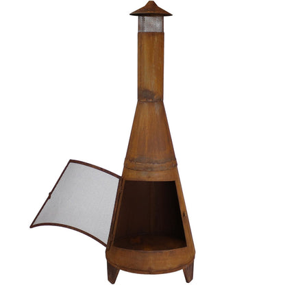 Sunnydaze 70″ Rust Patina Finish Steel Wood-Burning Chiminea with Spark Screen image 13