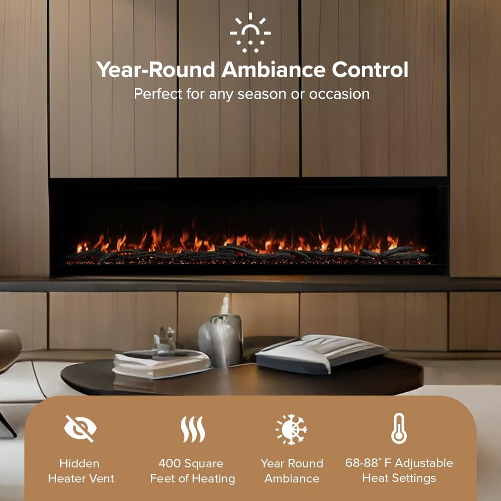 Modern Ember Highmark 60-Inch Smart Linear Electric Fireplace, WiFi & 10-Color Flames image 4
