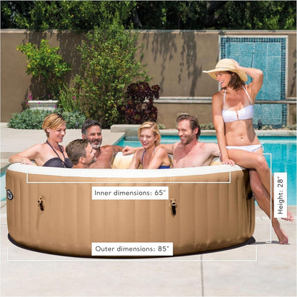Intex: PureSpa: Sahara Tan Inflatable Hot Tub Set – 6 Person – 85″ Round Outdoor Heated Bubble Spa, Jet Massage, Cover, Hard Water Treatment System image 2