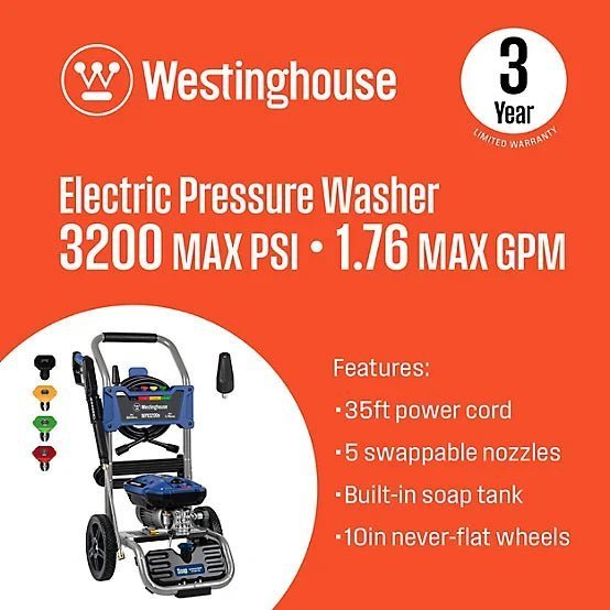 Westinghouse 3,200 PSI 1.76 GPM Electric Cold Water Pressure Washer with 5 Nozzles and Soap Tank image 4