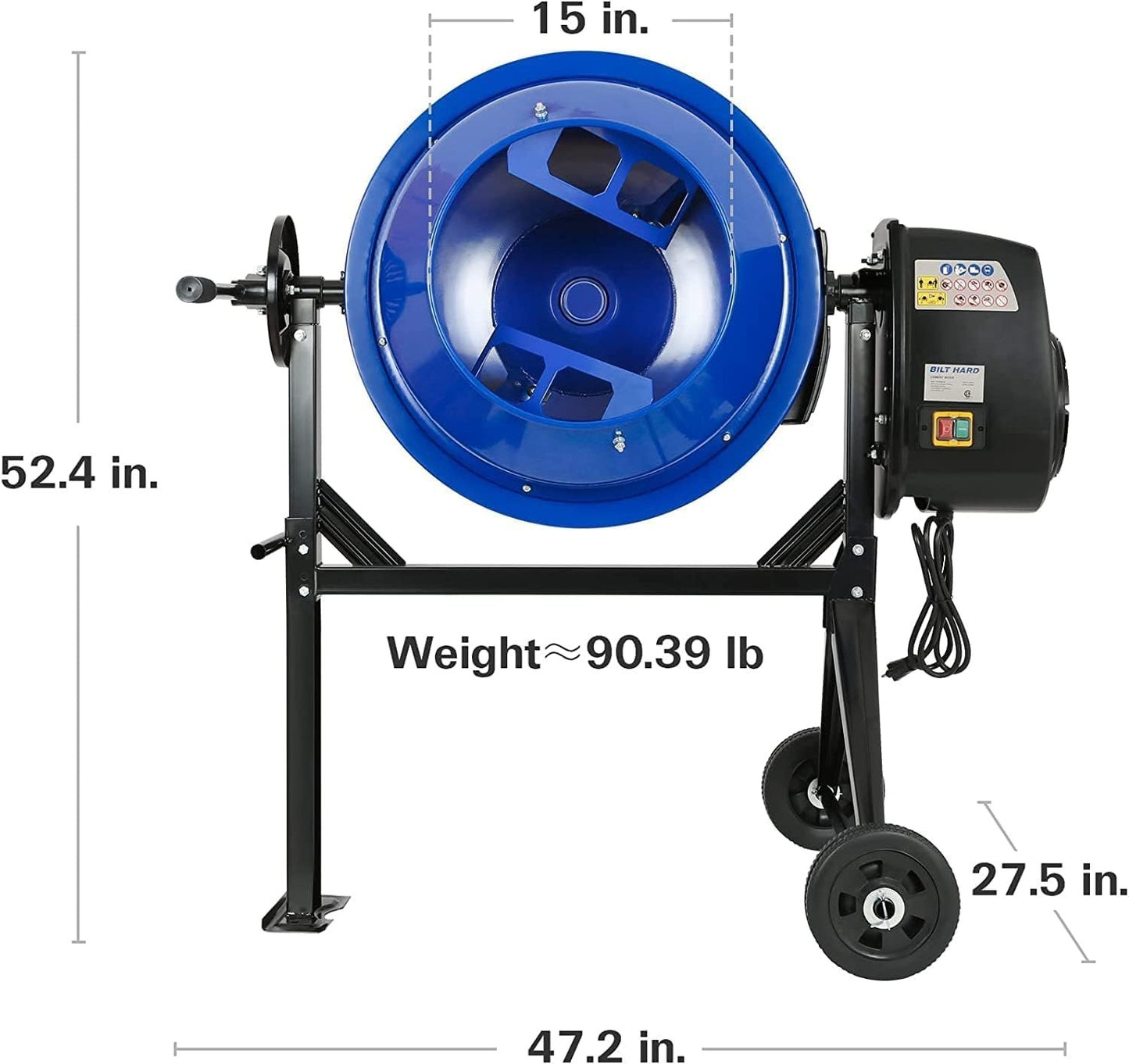 BILT HARD 4 Cu. Ft. Electric Cement Mixer – 550W Portable with Wheels image 2