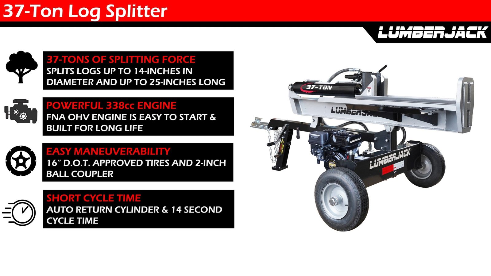 Lumber Jack 37-Ton Gas Log Splitter 208cc OHV Engine (YTL-050-494) image 4