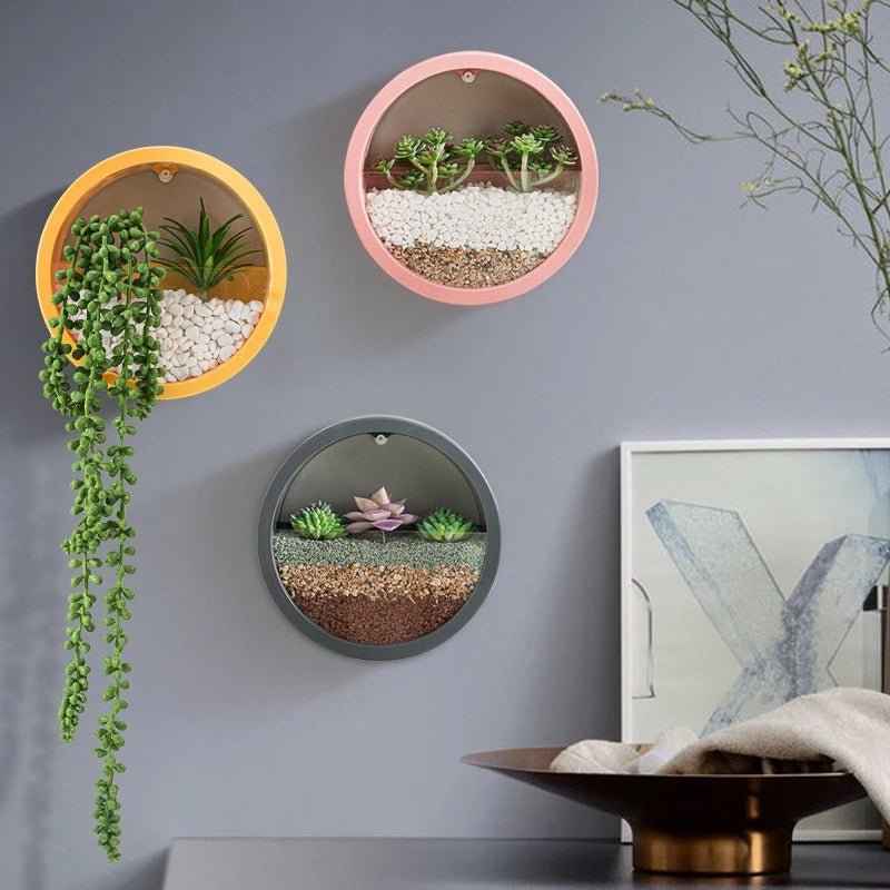 Round Iron Wall Vase Hanging Planter for Flowers and Succulents – Decorative Wall Art Flower Pot image 0