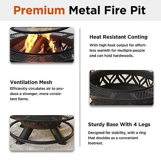 Red Mountain Valley 47 in. Wood-Burning Fire Pit with Adjustable BBQ Grate, Geometric image 2