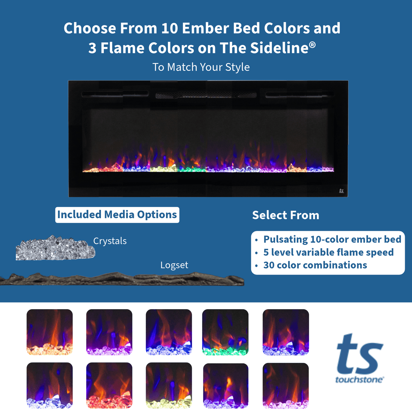 The Sideline 50 Inch Recessed Smart Electric Fireplace 80004 image 5