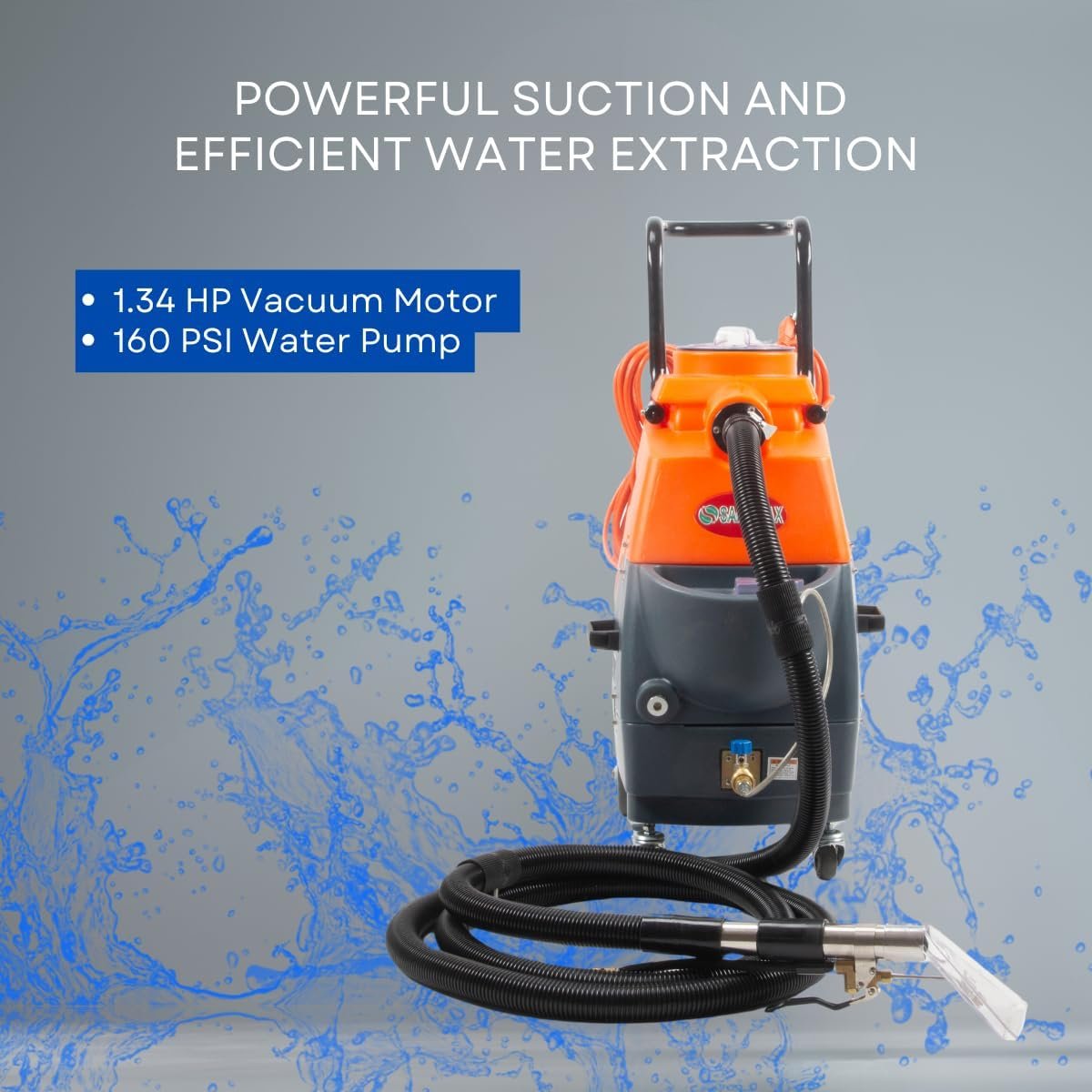 Commercial Heated Carpet & Upholstery Extractor, 160 PSI, 5.3 Gal Tank, 149°F image 3
