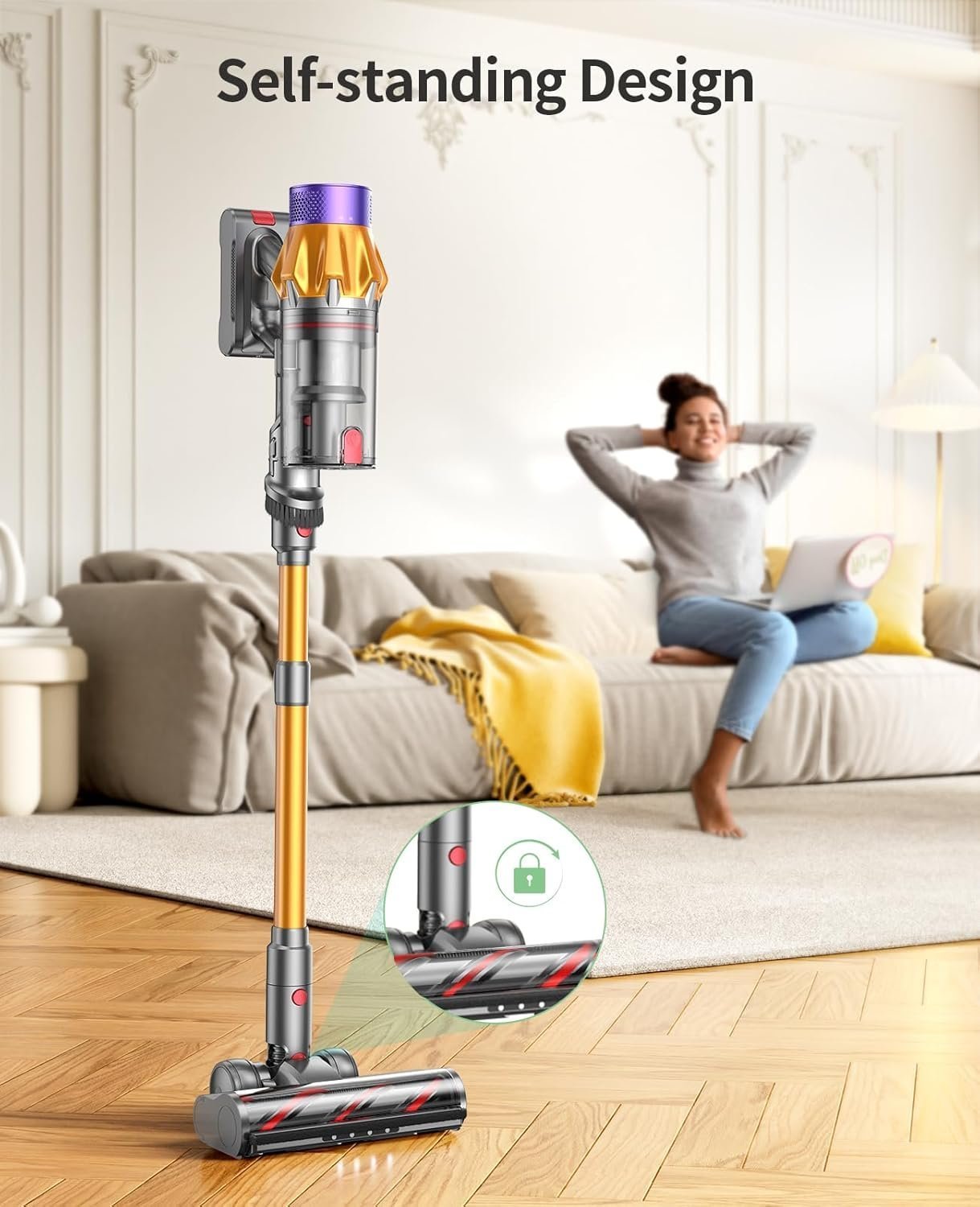 Cordless Vacuum Cleaner, 550W 45KPA 60 Mins Runtime Self-Standing Vacuum image 1