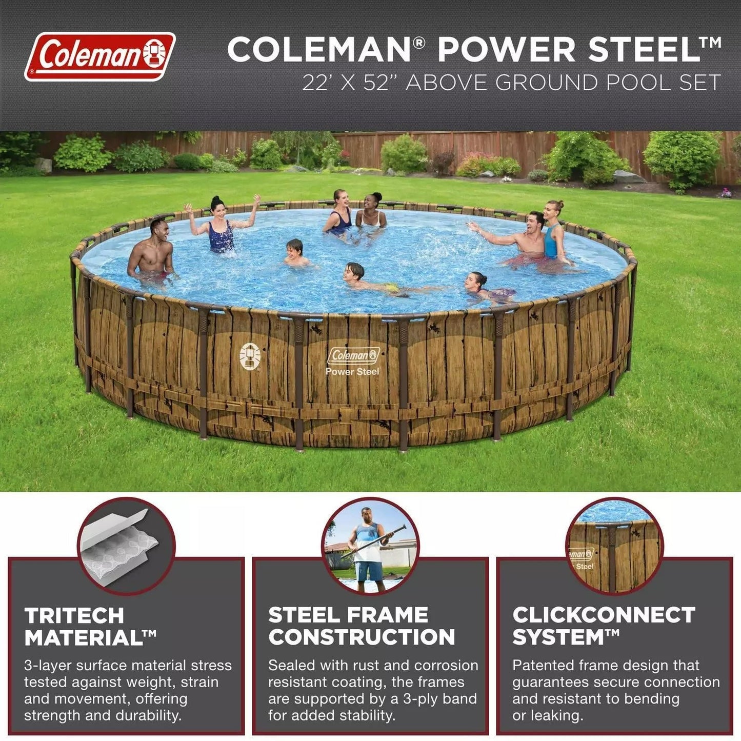 Coleman Power Steel 22′ x 52 Round Above Ground Pool Set image 5