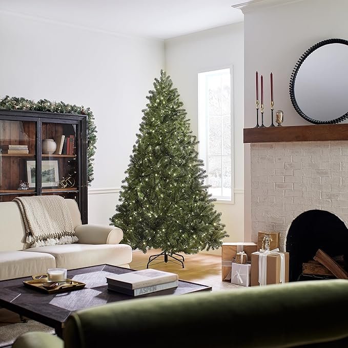 National Tree Company Pre-Lit ‘Feel Real’ Artificial Full Downswept Christmas Tree, Green, Douglas Fir, Dual Color LED Lights, Includes PowerConnect and Stand, 7.5 Feet image 1