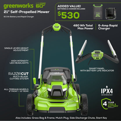 Greenworks 60V 21″ Self Propelled Lawn Mower with (1) 8.0 Ah Battery & Rapid Charger 2546402 image 11