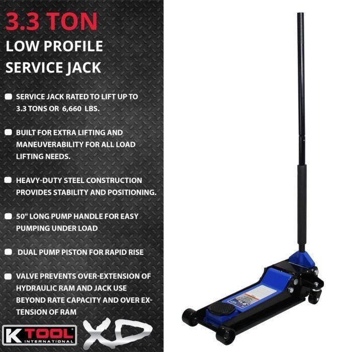 K Tool Heavy-Duty Low-Profile 3.33 Ton Floor Jack image 2
