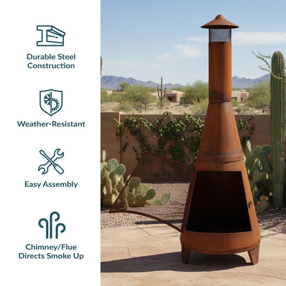 Sunnydaze 70″ Rust Patina Finish Steel Wood-Burning Chiminea with Spark Screen image 4