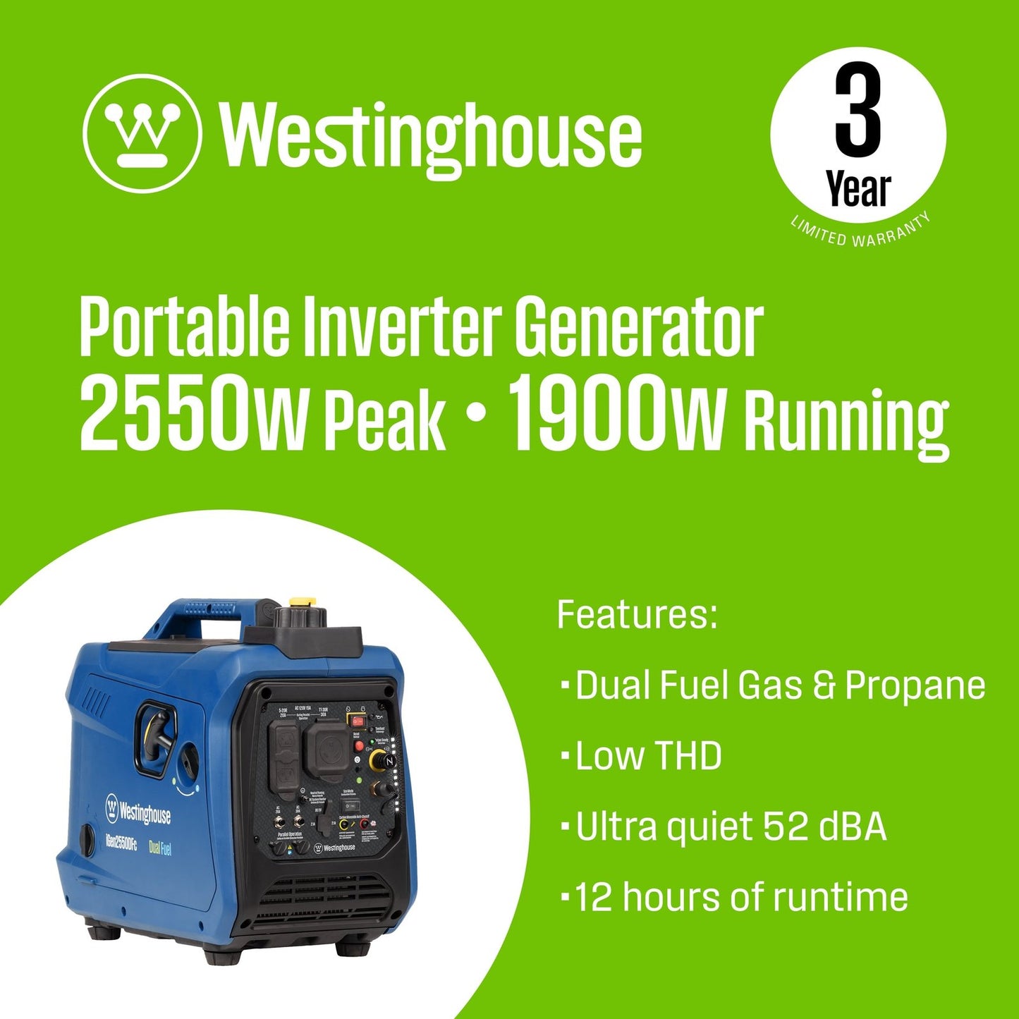 Westinghouse iGen2550DFc Recoil Start 2550-Watt Dual Fuel (Gasoline/Propane) Inverter Generator IGEN2550DFC image 1