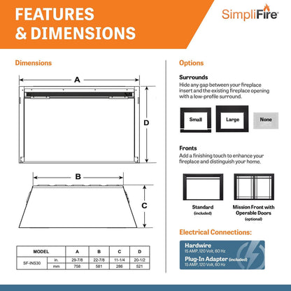 SimpliFire 30-In Electric Fireplace Insert with LED Flame and Multi-Color Ember Bed image 5