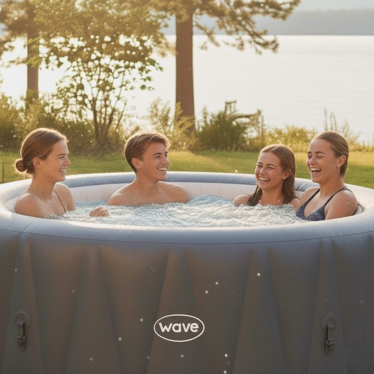 Wave Atlantic 6 Person Round Inflatable Hot Tub, Navy image 2