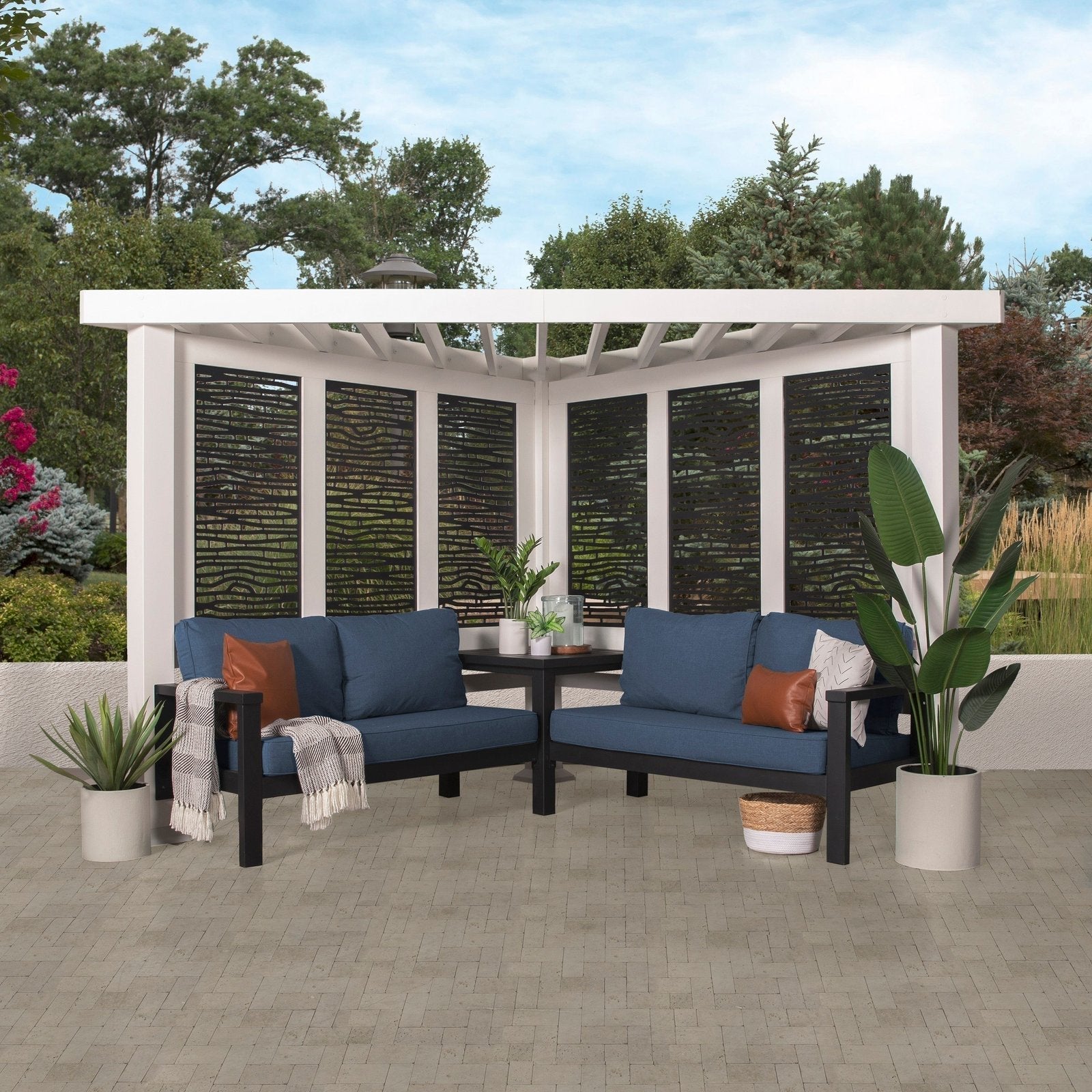 Ridgedale Modern Steel Cabana Pergola with Conversational Seating image 0