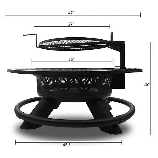 Red Mountain Valley 47 in. Wood-Burning Fire Pit with Adjustable BBQ Grate, Geometric image 3