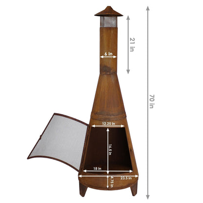 Sunnydaze 70″ Rust Patina Finish Steel Wood-Burning Chiminea with Spark Screen image 6