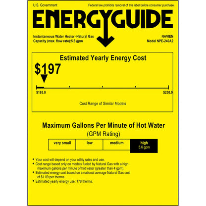 NPE-240A2 – Condensing Tankless Water Heater – 199,000 BTU image 2