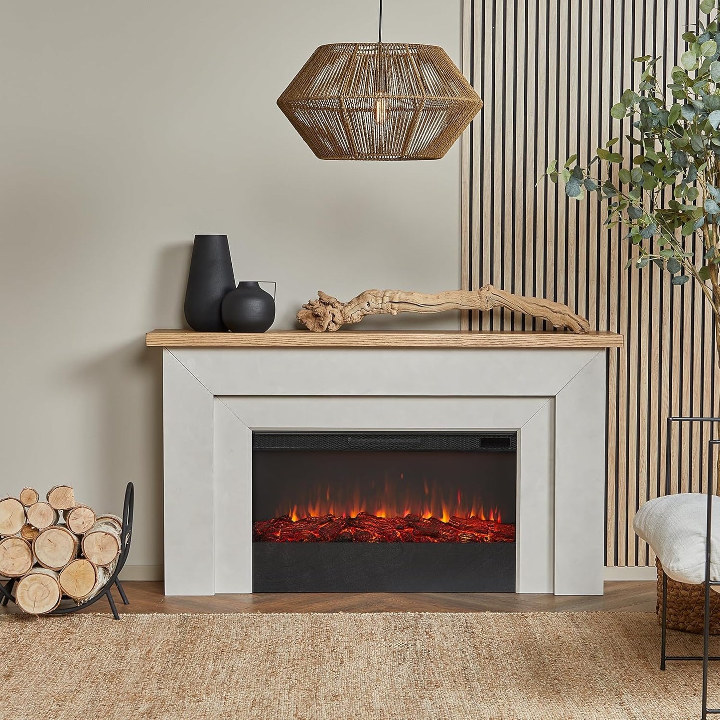 Real Flame Malie 68″ Electric Fireplace with Mantel & Remote Control image 1