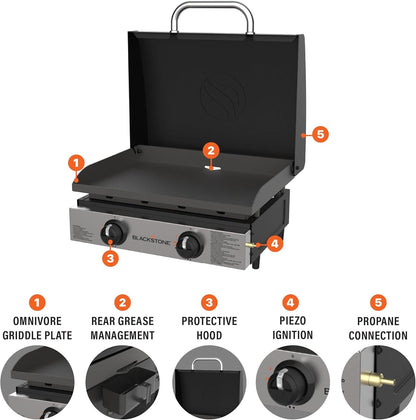 Blackstone 22″ Portable Tabletop Griddle – Dual Burner Flat Top Grill, 24,000 BTU Propane with Stainless Steel Faceplate & Rear Grease System image 13
